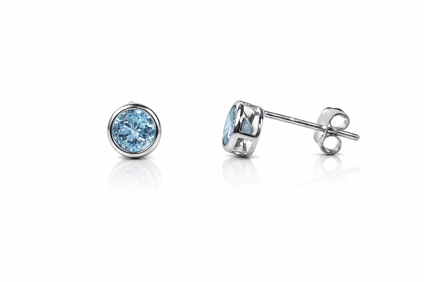 14K Round Bezel 4mm Set White Gold Birthstone Earrings