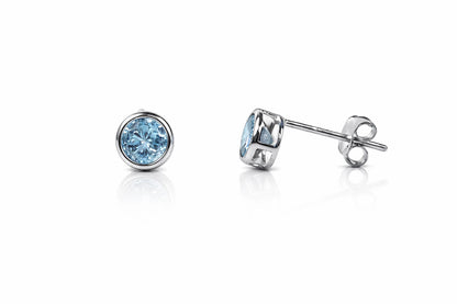 14K Round Bezel 4mm Set White Gold Birthstone Earrings