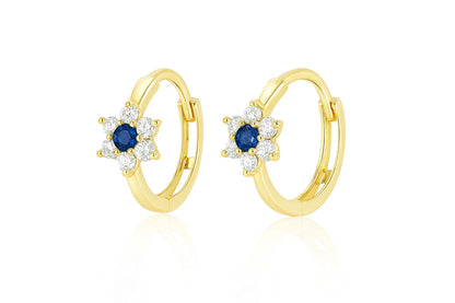 14k Yellow Gold Flower Huggies Hoop Earring Birthstone