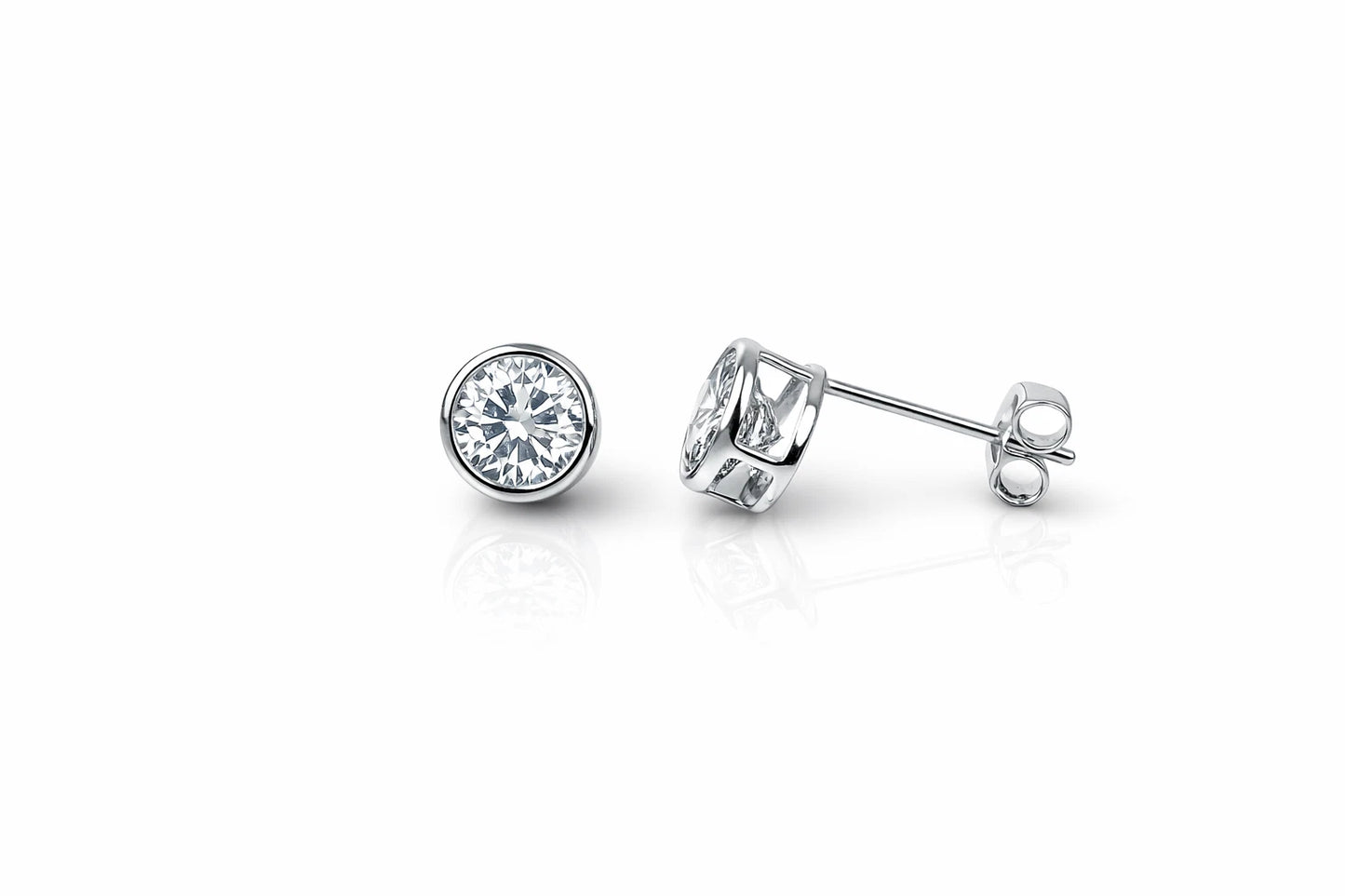 14K Round Bezel5mm Set White Gold Birthstone Earrings