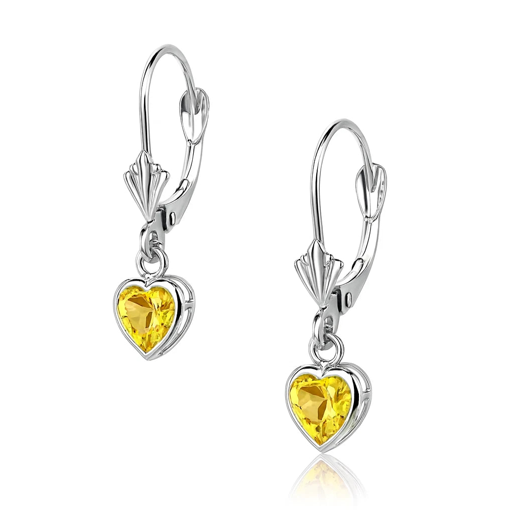 14k White Gold Dangle Bezel Heart CZ Leverback Pierced Earrings Birthstone 5x5MM