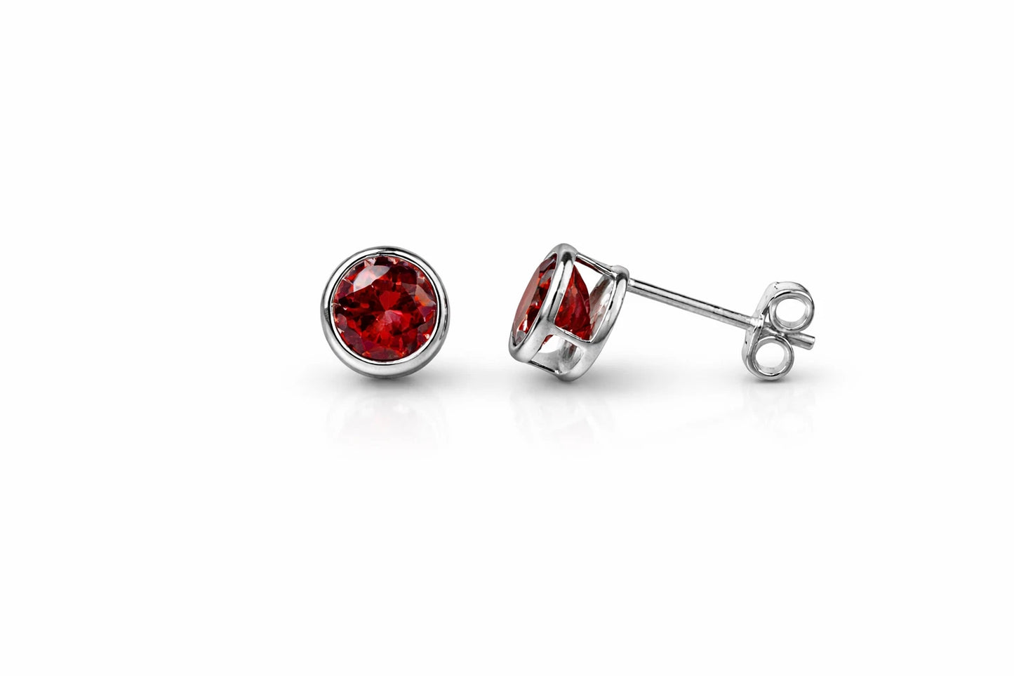 14K Round Bezel5mm Set White Gold Birthstone Earrings