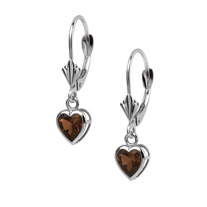 14k White Gold Dangle Bezel Heart CZ Leverback Pierced Earrings Birthstone 5x5MM