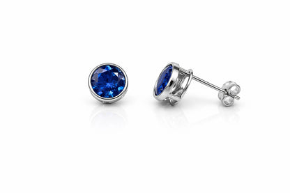 14K Round Bezel Set 6mm White Gold Birthstone Earrings