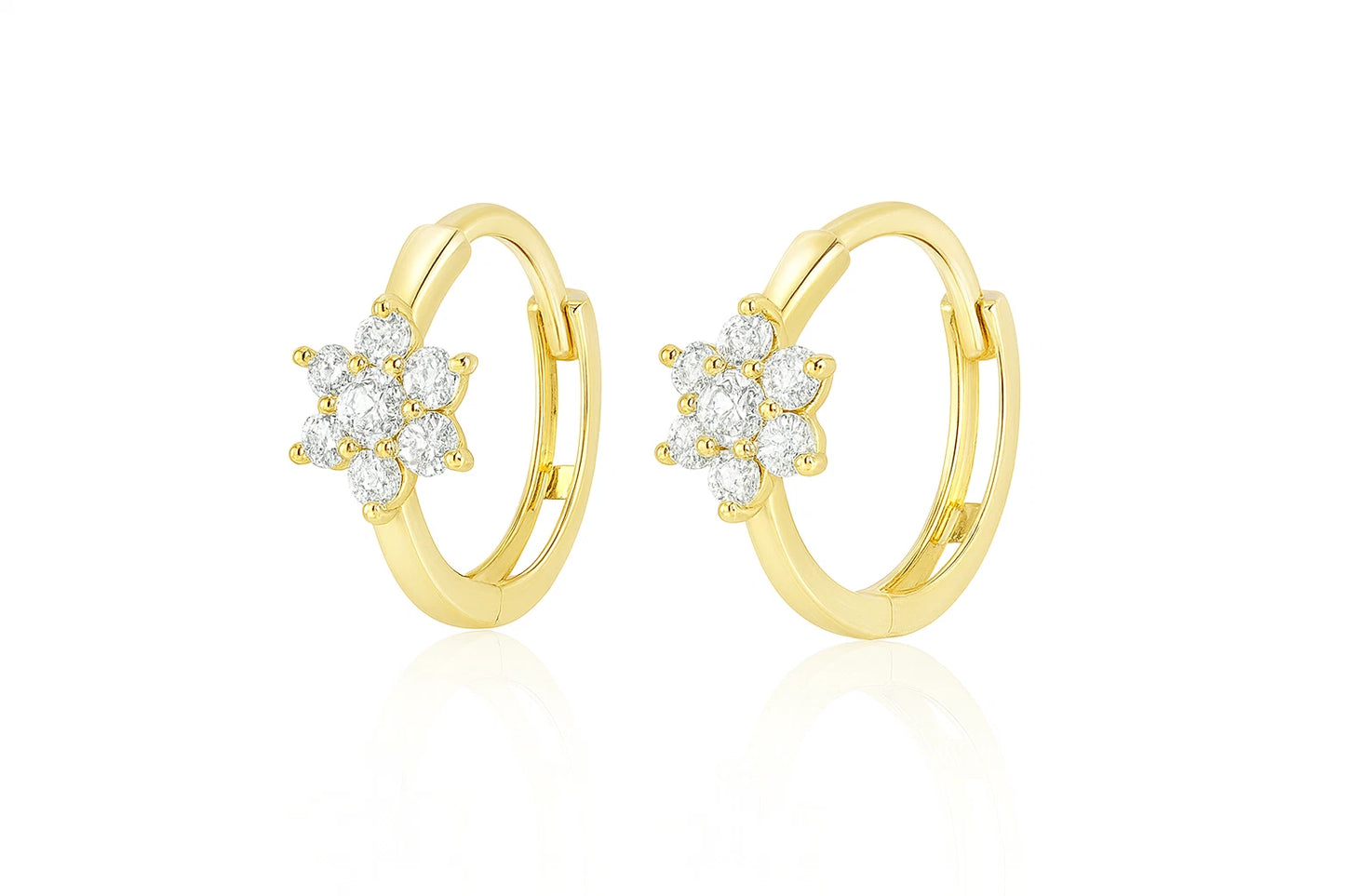 14k Yellow Gold Flower Huggies Hoop Earring Birthstone