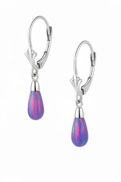 14k-Yellow and White Gold  Dangle  Purple Opal Leverback Earrings