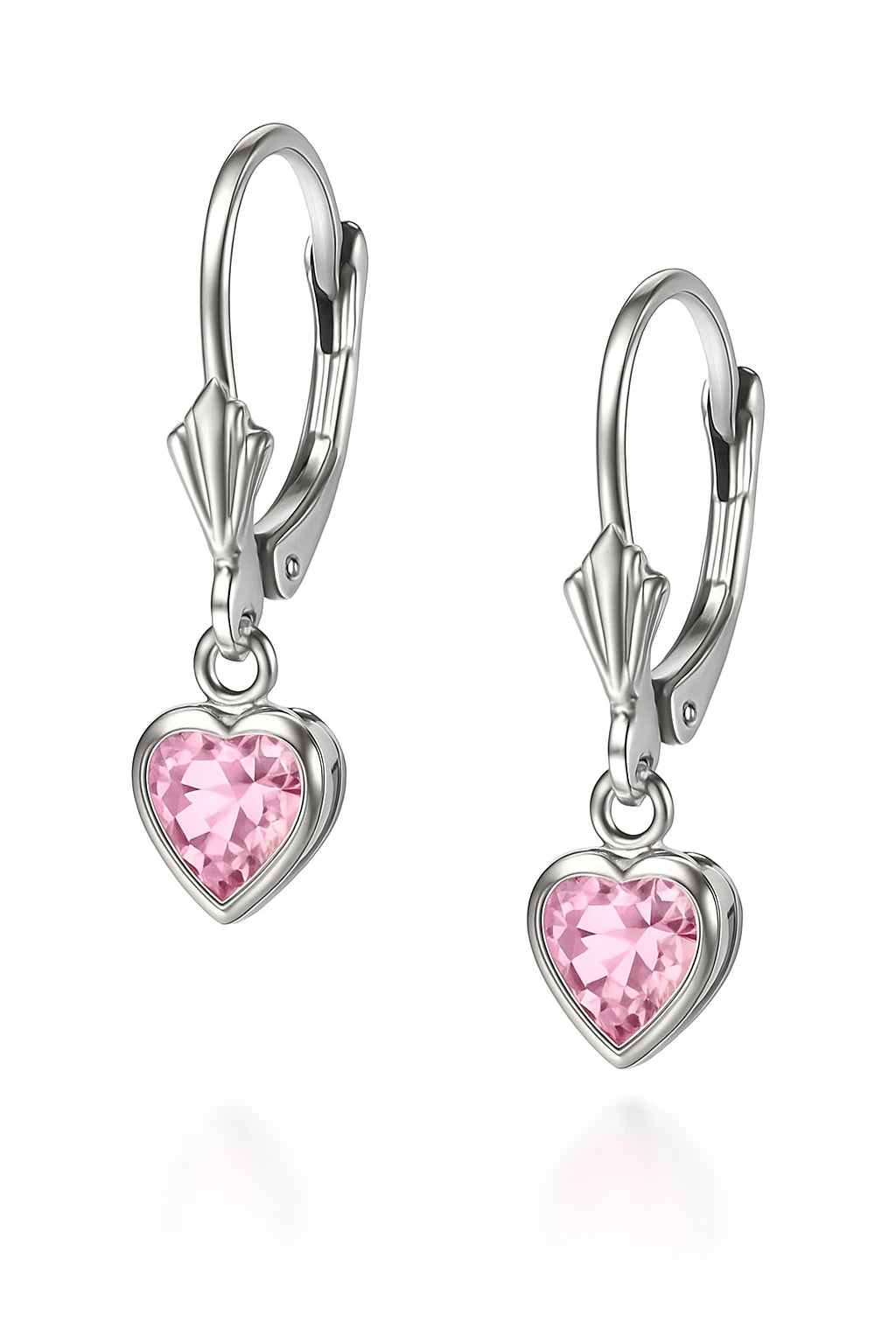 14k White Gold Dangle Bezel Heart CZ Leverback Pierced Earrings Birthstone 5x5MM