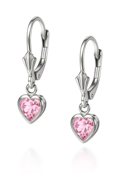 14k White Gold Dangle Bezel Heart CZ Leverback Pierced Earrings Birthstone 5x5MM