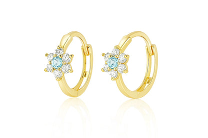 14k Yellow Gold Flower Huggies Hoop Earring Birthstone