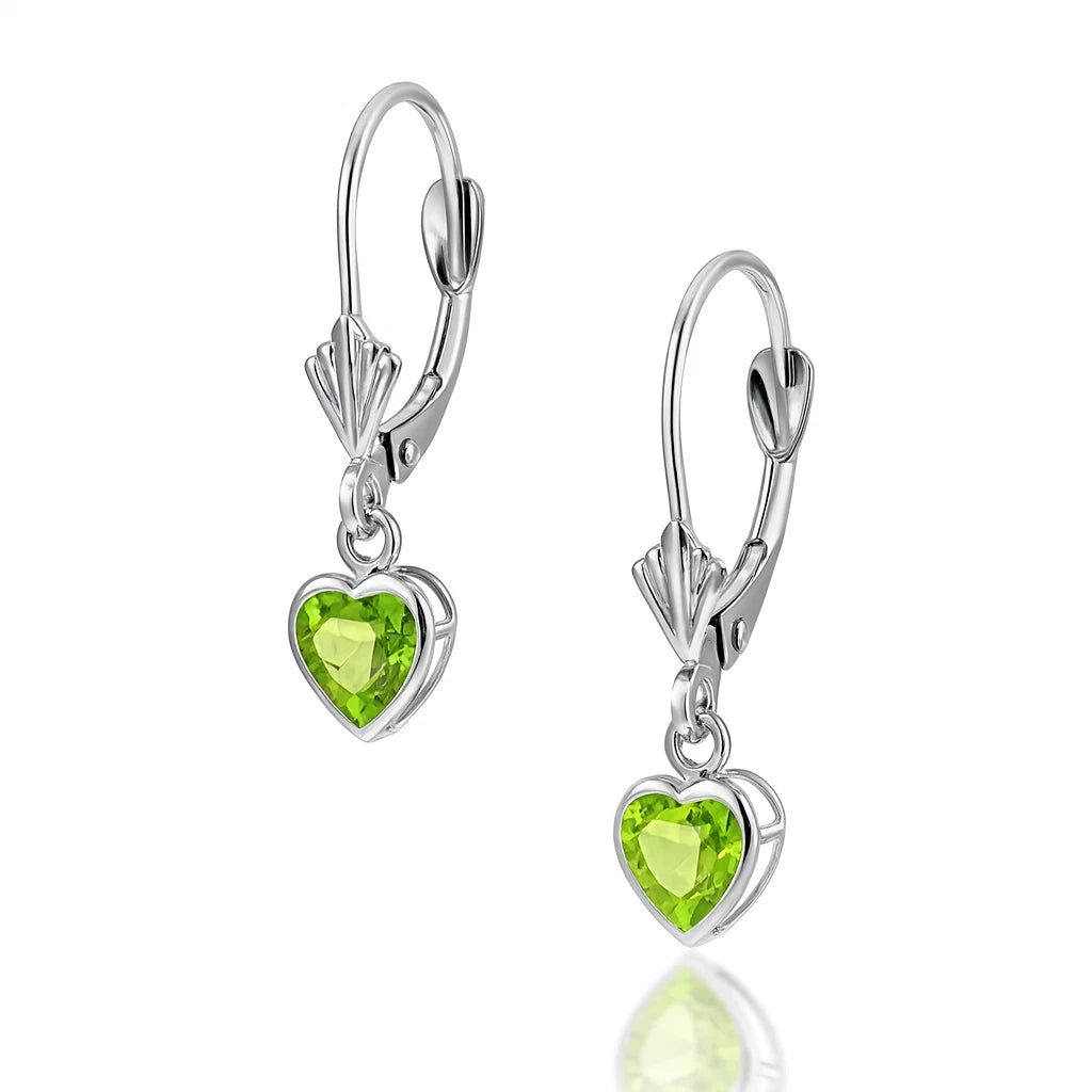 14k White Gold Dangle Bezel Heart CZ Leverback Pierced Earrings Birthstone 5x5MM