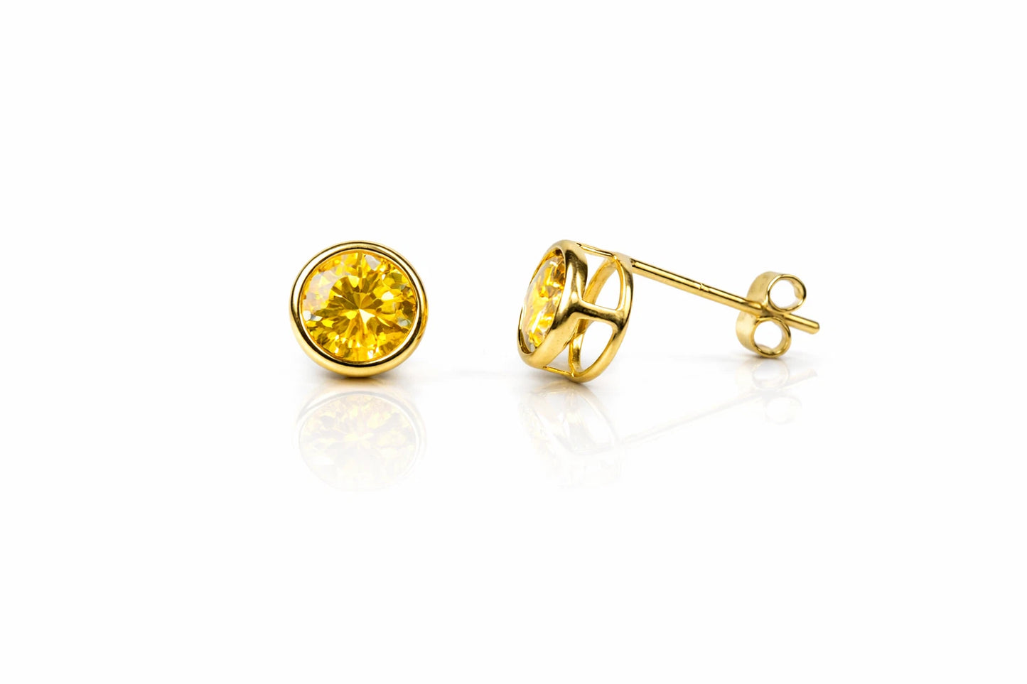 14K Round Bezel Set 5mm Yellow Gold Birthstone Earrings