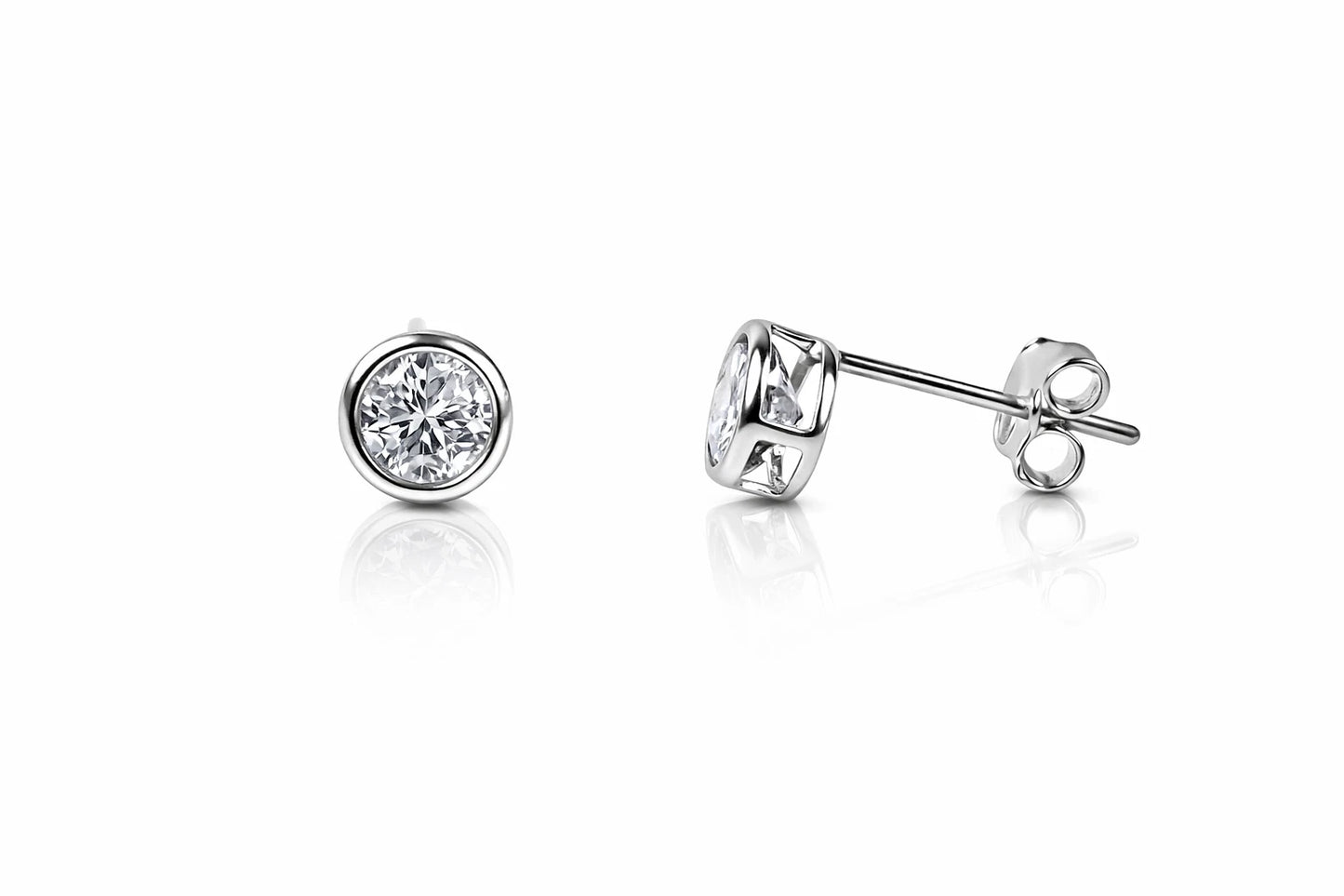 14K Round Bezel 4mm Set White Gold Birthstone Earrings