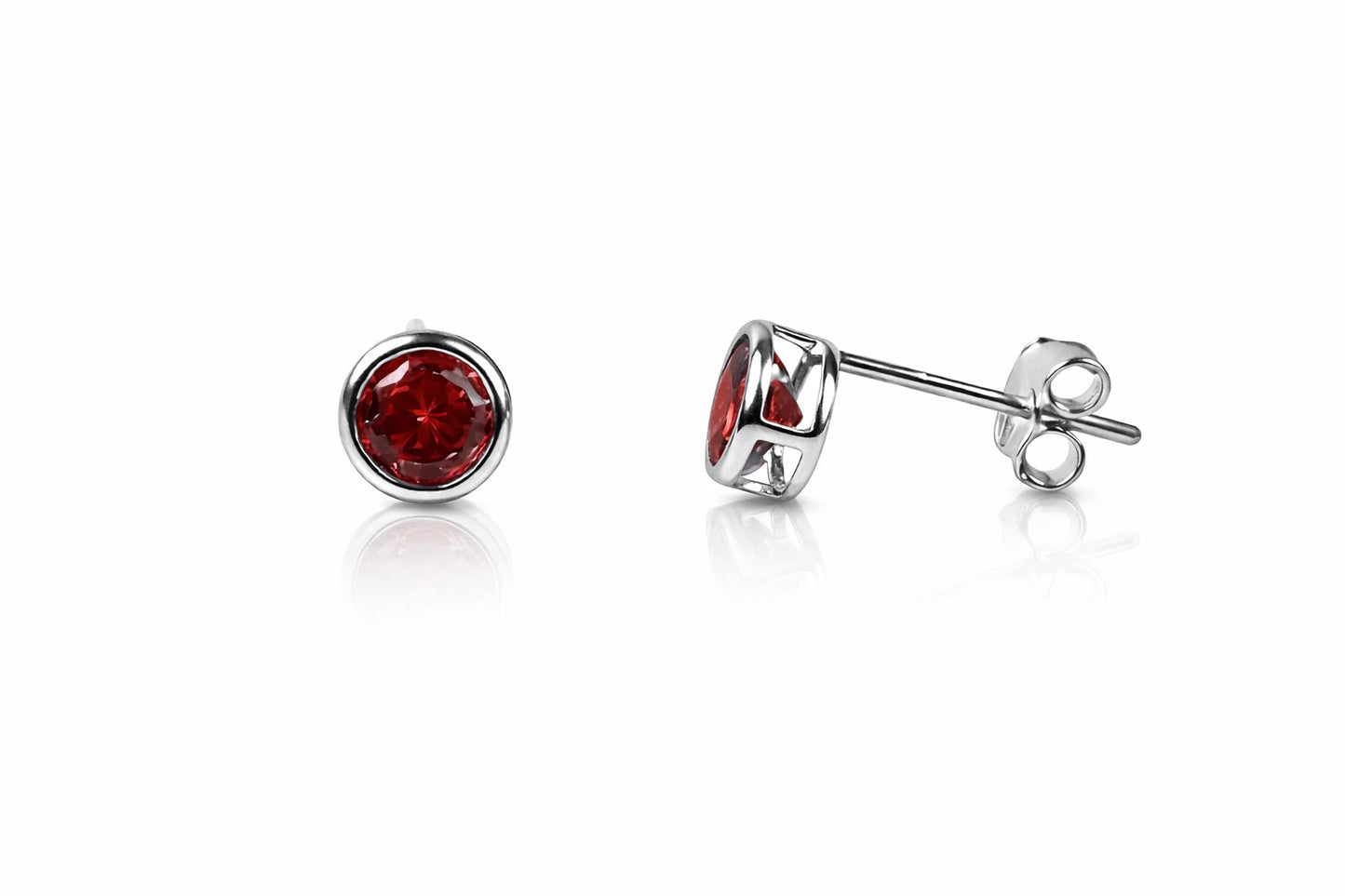 14K Round Bezel 4mm Set White Gold Birthstone Earrings