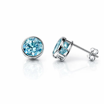 14K Round Bezel Set 6mm White Gold Birthstone Earrings