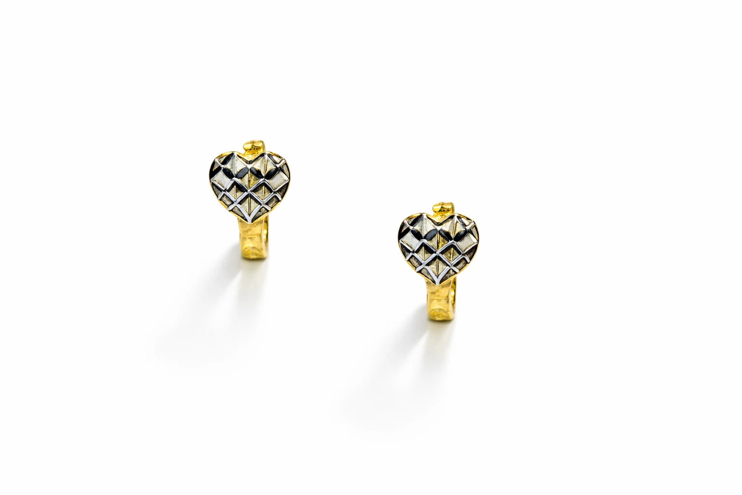 14k Two Tone Diamond Cut Gold Heart Shape Huggie Earrings