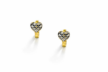 14k Two Tone Diamond Cut Gold Heart Shape Huggie Earrings