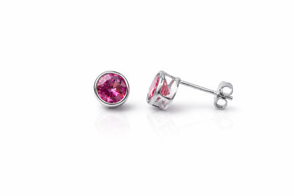14K Round Bezel5mm Set White Gold Birthstone Earrings