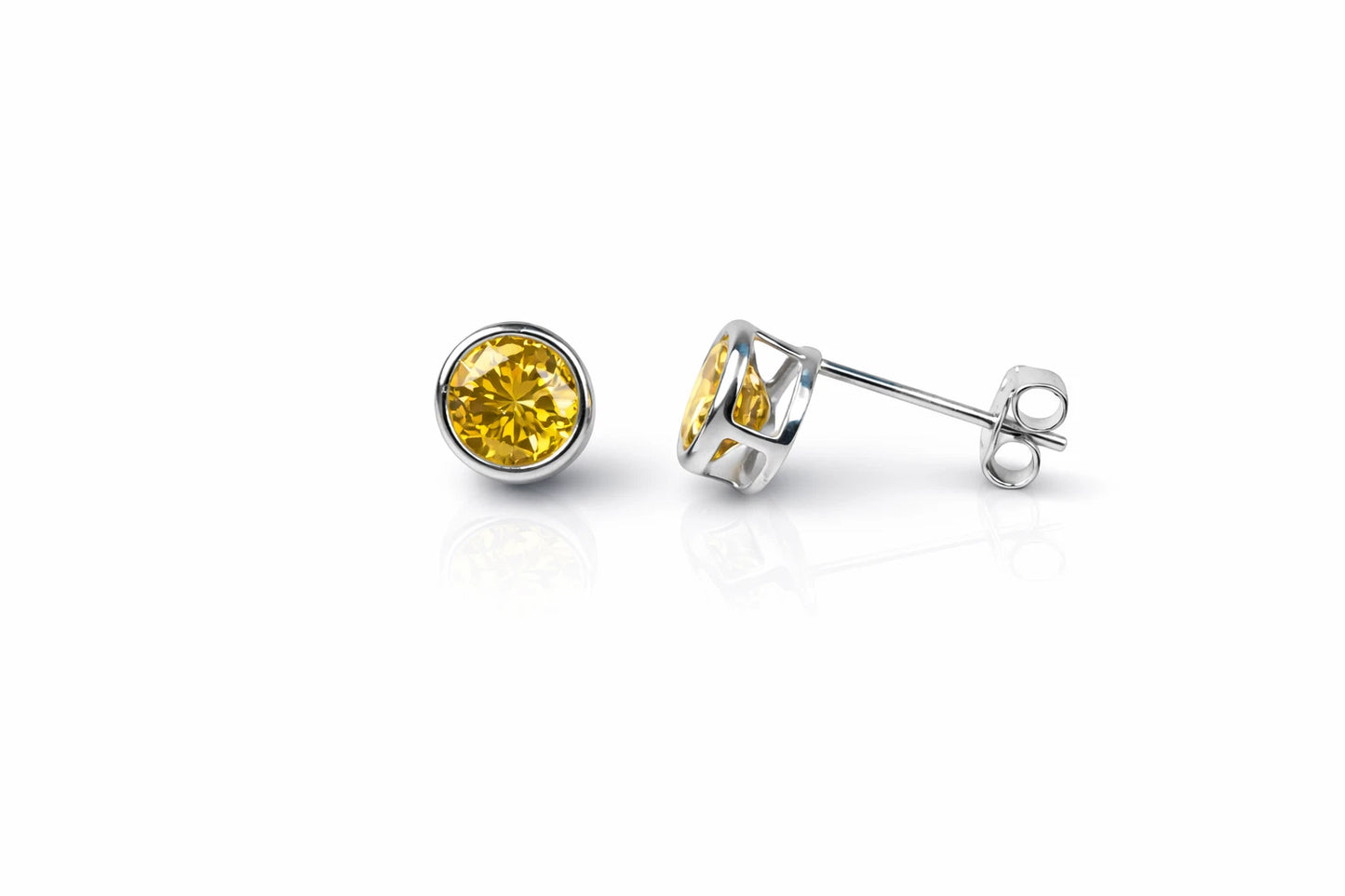 14K Round Bezel5mm Set White Gold Birthstone Earrings