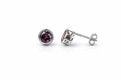 14K Round Bezel5mm Set White Gold Birthstone Earrings