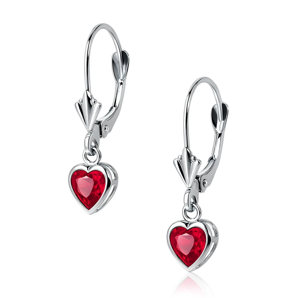 14k White Gold Dangle Bezel Heart CZ Leverback Pierced Earrings Birthstone 5x5MM