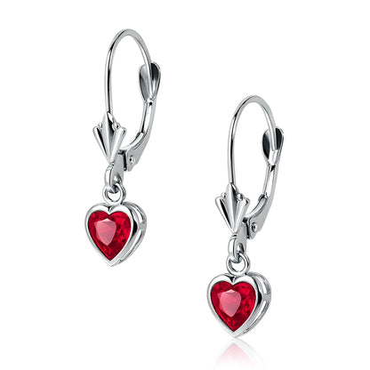14k White Gold Dangle Bezel Heart CZ Leverback Pierced Earrings Birthstone 5x5MM