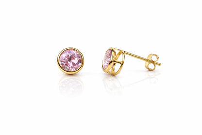 14K Round Bezel Set 5mm Yellow Gold Birthstone Earrings