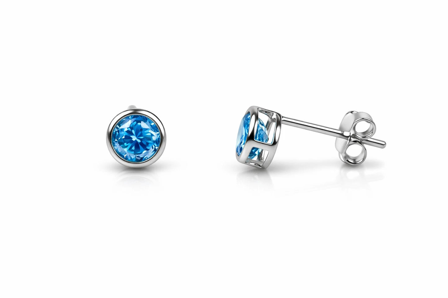 14K Round Bezel 4mm Set White Gold Birthstone Earrings
