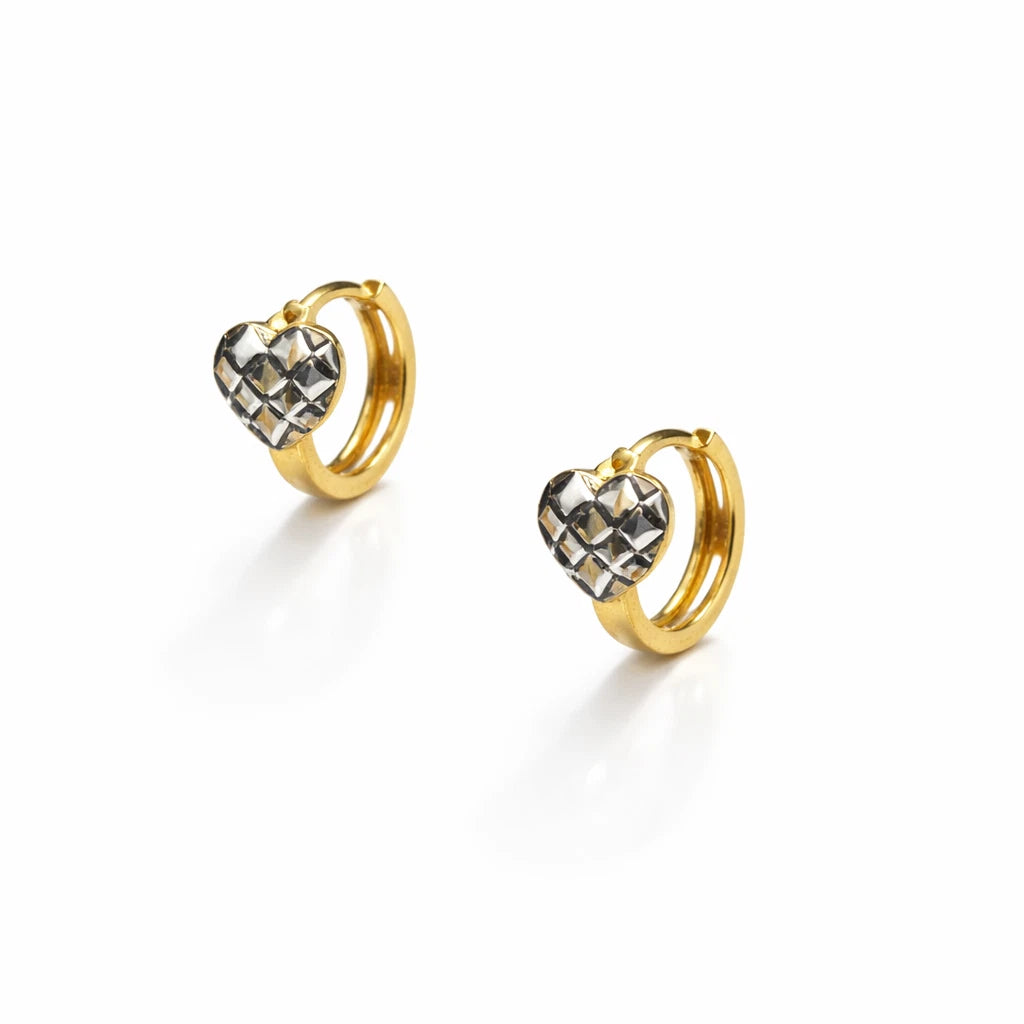 14k Two Tone Diamond Cut Gold Heart Shape Huggie Earrings