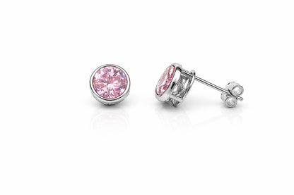 14K Round Bezel Set 6mm White Gold Birthstone Earrings