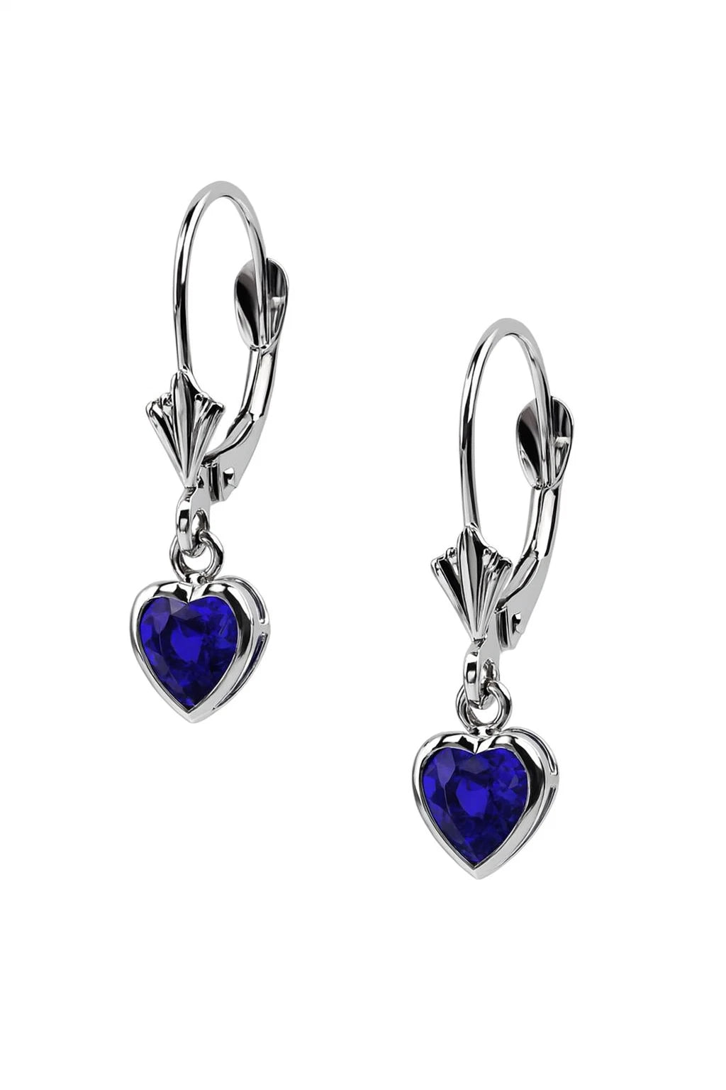 14k White Gold Dangle Bezel Heart CZ Leverback Pierced Earrings Birthstone 5x5MM