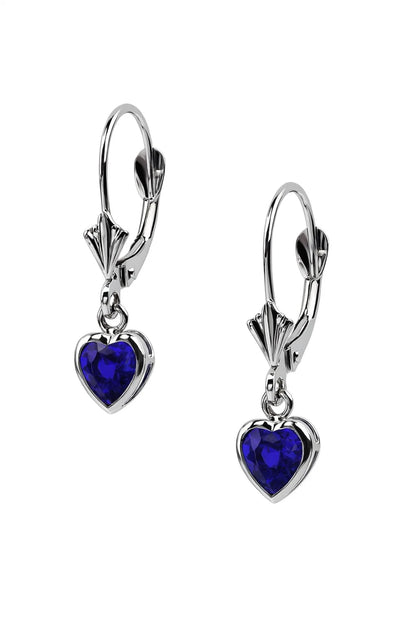 14k White Gold Dangle Bezel Heart CZ Leverback Pierced Earrings Birthstone 5x5MM