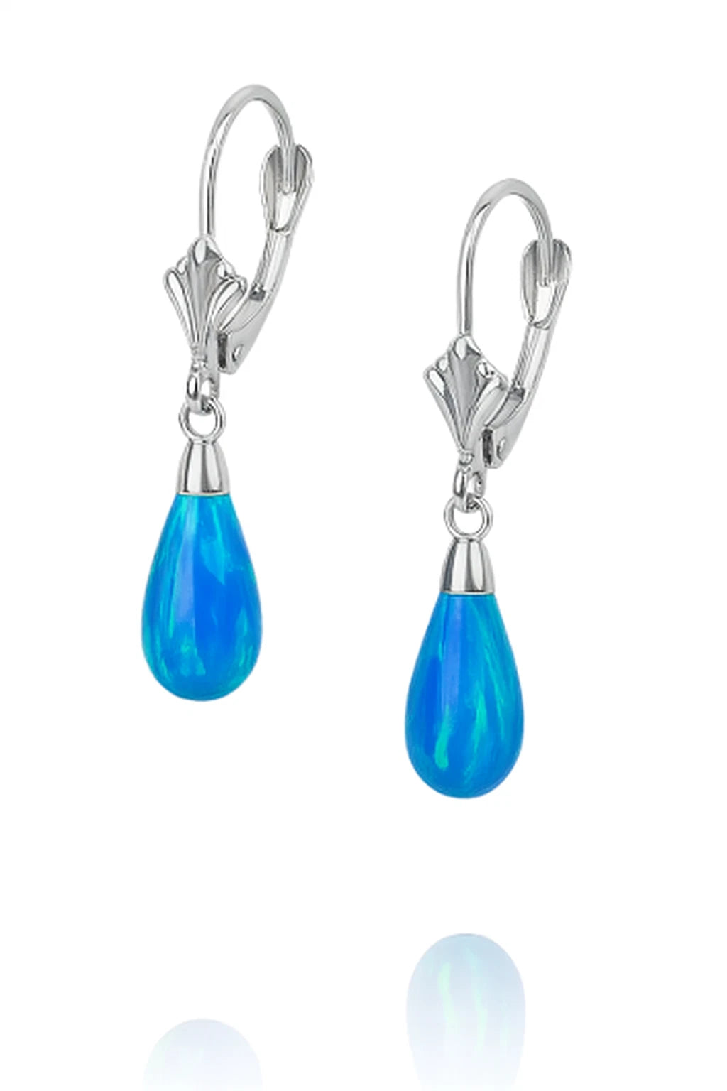 14k-Yellow and White Gold  Dangle Dark Blue Opal Leverback Earrings