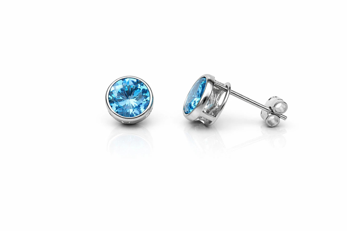 14K Round Bezel Set 6mm White Gold Birthstone Earrings