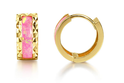 14k Yellow Gold Opal Huggie Hoop Earrings