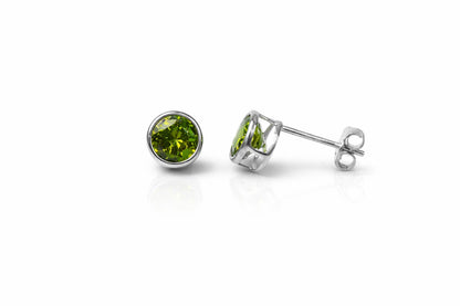 14K Round Bezel5mm Set White Gold Birthstone Earrings