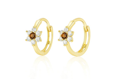 14k Yellow Gold Flower Huggies Hoop Earring Birthstone