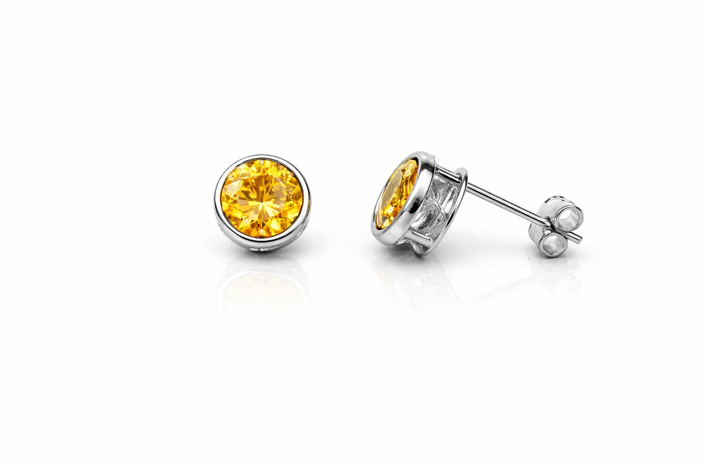 14K Round Bezel Set 6mm White Gold Birthstone Earrings