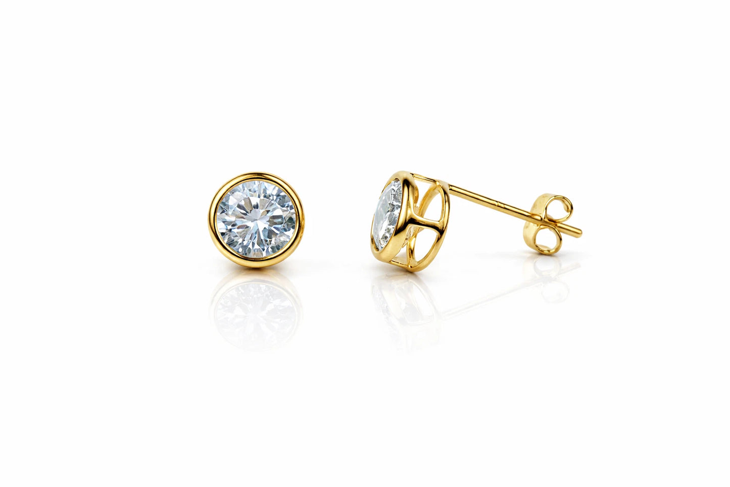 14K Round Bezel Set 5mm Yellow Gold Birthstone Earrings